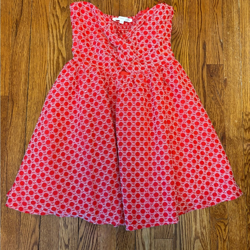 Altar'd State Red and White Strapless Dress with Circle Print